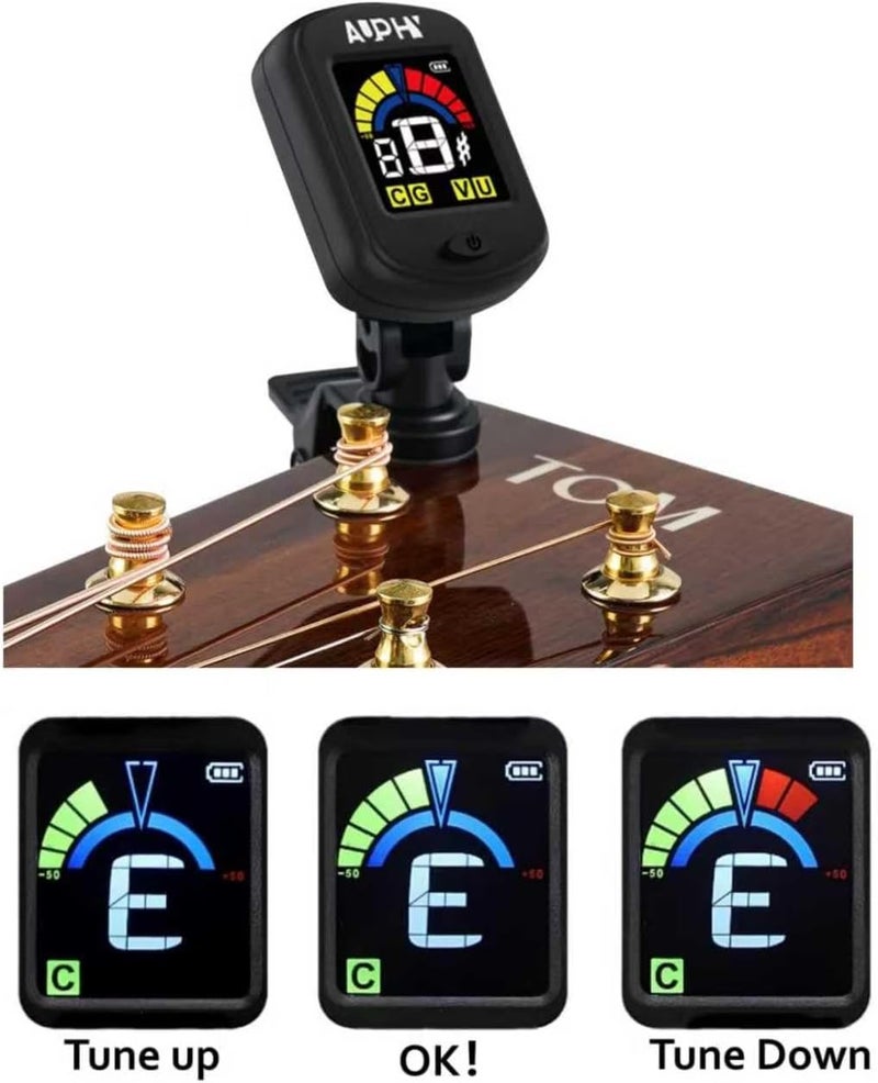 AUPHY Store Rechargeable Clip-On Tuner for Guitar, Ukulele, Violin - Chromatic Tuner for Bass, Banjo, Mandolin etc - 440Hz Fixed Standard Tuning with LED Display & Auto Shut Off(Type-C cable not included) - Image 5